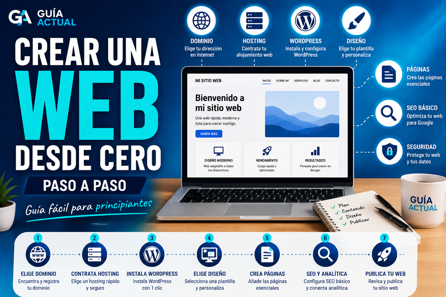 Crear una web desde cero paso a paso con dominio, hosting, WordPress y SEO básico