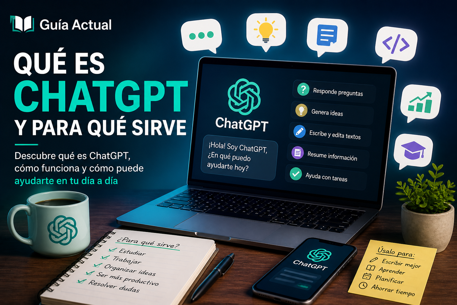 qué es ChatGPT y para qué sirve con ordenador, chatbot de inteligencia artificial, ideas, tareas y productividad